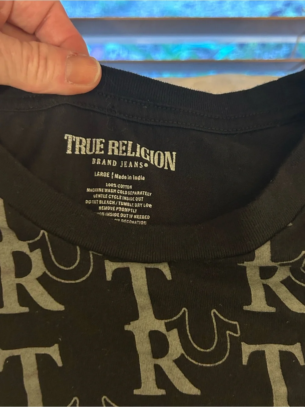 True Religion Black and Gray All-Over Logo Tee